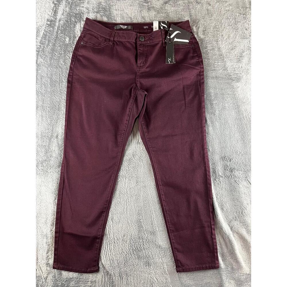 NWT Simply Vera Vera Wang Skinny Pants Burgundy 12PS Stretch Skinny